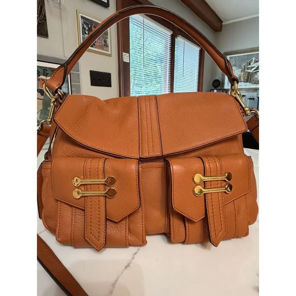 Lauren Ralph Lauren Bermondsey Hobo Shoulder Bag Pebbled Leather Gold Buckle